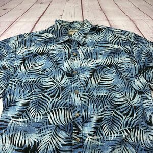 Cooke Street Honolulu Shirt Mens XL Blue Black Hawaiian Aloha Palm Leaf Cotton